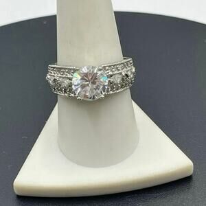 PP Signed 925 Sterling Silver Large Round CZ Engagement Promise Ring Sz 9.5